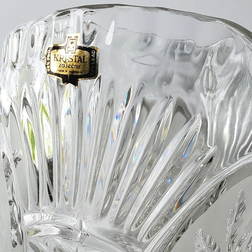 Vntg Lead Crystal 40oz Floral Pitcher by Kristal Zajecar made in Yugoslavia - Picture 5 of 16